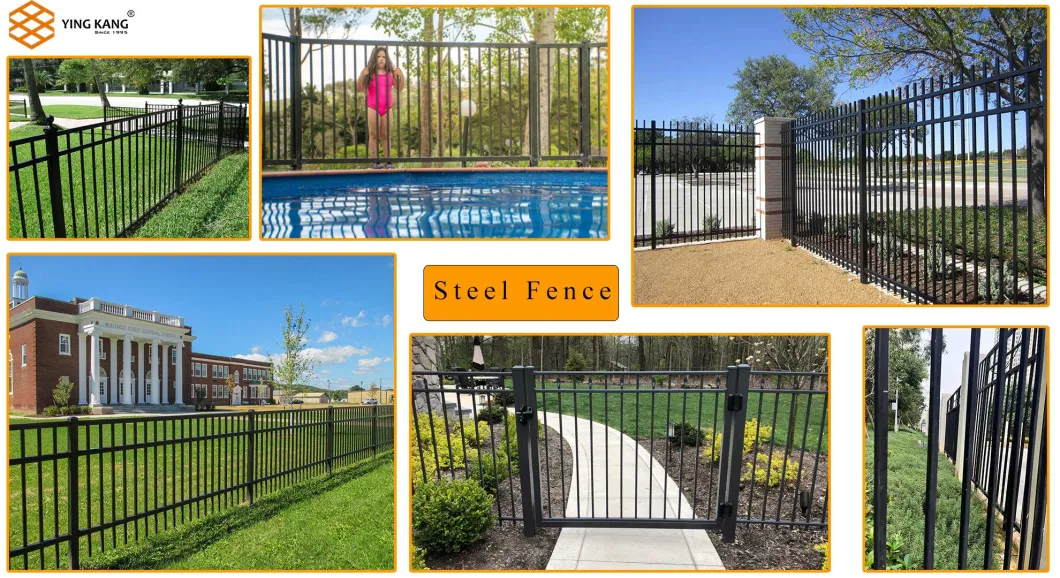 8FT X 8FT Flat Top Metal Tubular Fencing Square Top Steel Iron Fence with Angled or Vertical Bars