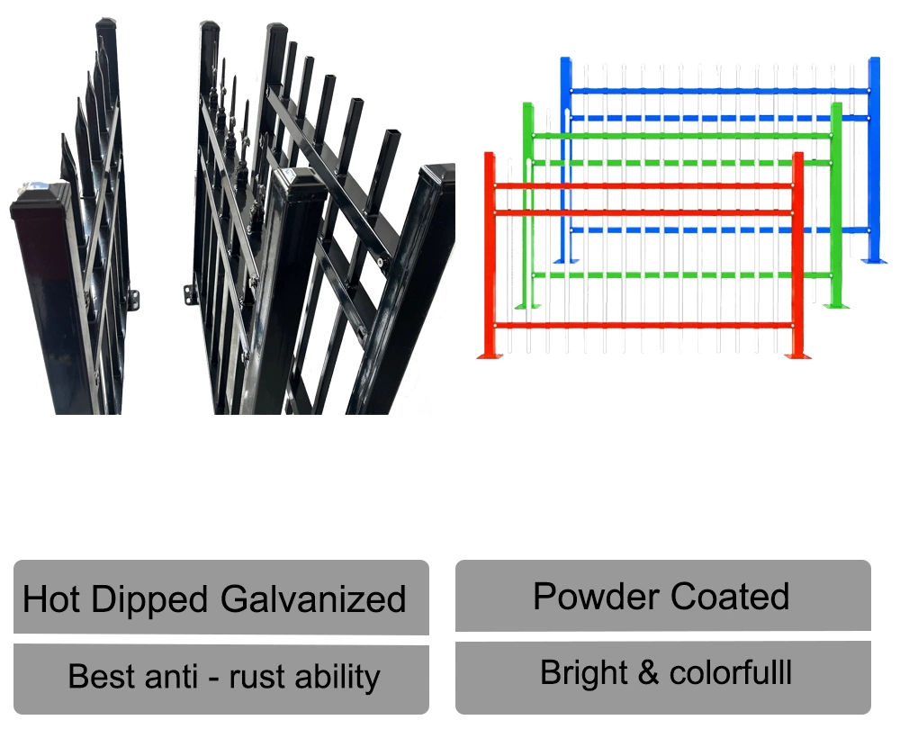 8FT X 8FT Flat Top Metal Tubular Fencing Square Top Steel Iron Fence with Angled or Vertical Bars