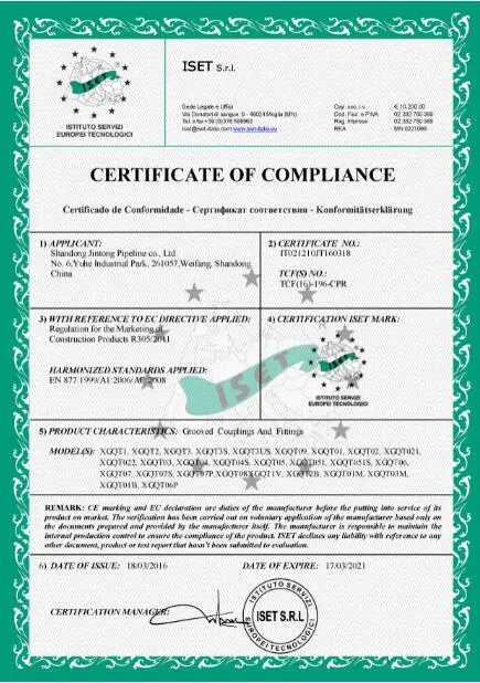 Rigid or Flexible Couplings/Reducing Tee/Mechanical Tee/Elbow/Cross/Flange/Reducer/Cap/Grooved Pipe Fittings Grooved Couplings and Fittings for Fire Protection