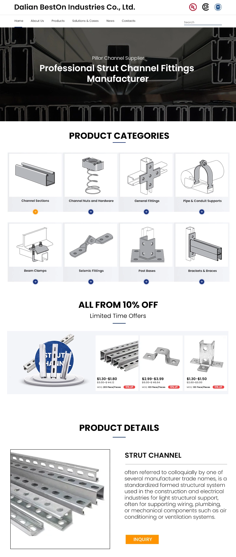 Steel Channel Earthquake Bracket Fire-Fighting Pipe Bridges Galvanized Pipe Seismic Supports