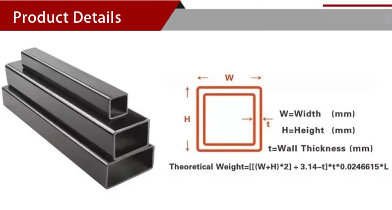 ERW Shs 10X10 100X100 Square Iron Construction Steel Tube Supplier Ms Square Hollow Section