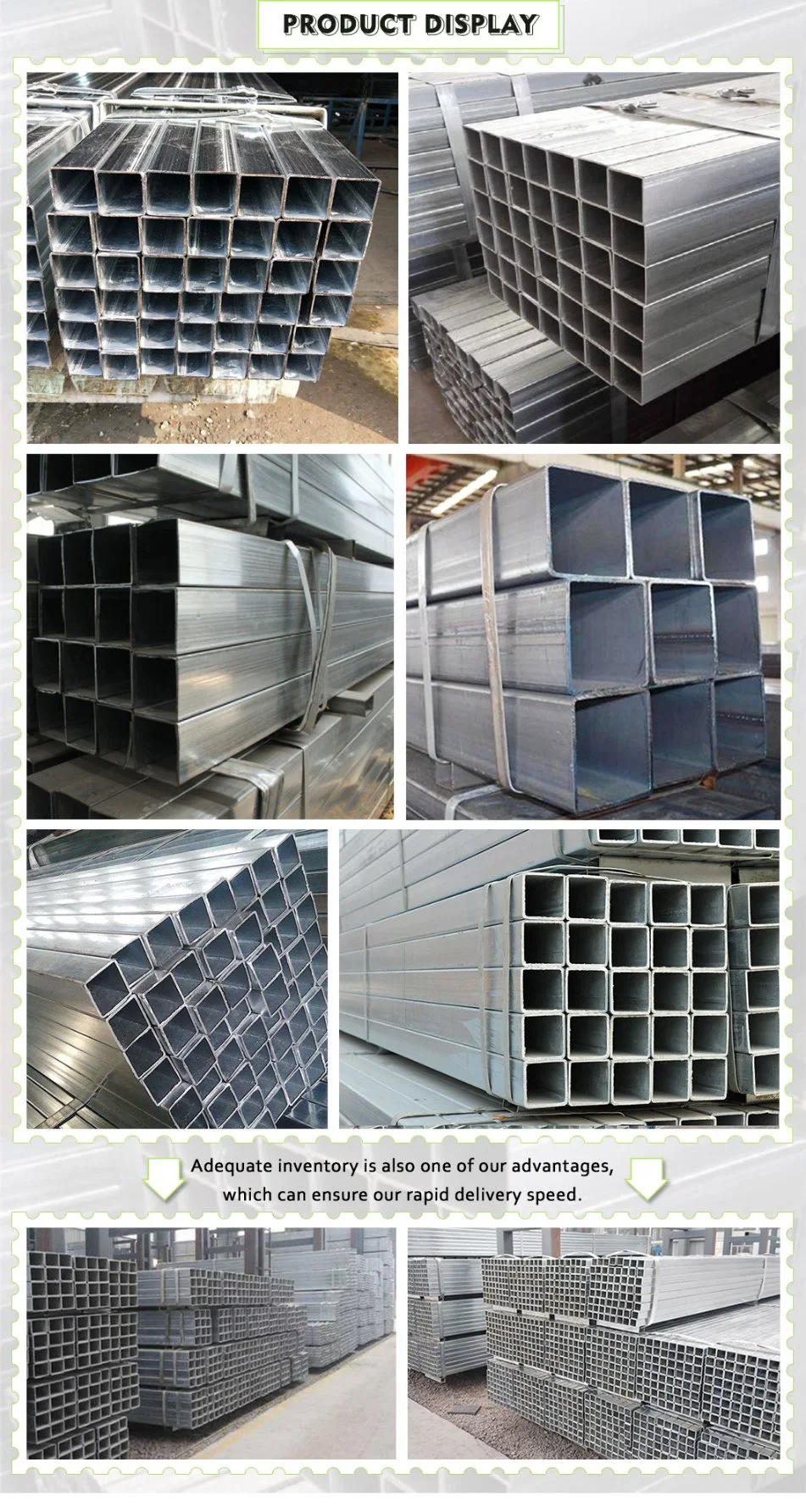 Factory Price Size Custom Gi Gl Pre Galvanized Aluminum Rectangular Square Section Aluzinc Coating Steel Pipe Tube for Decoration