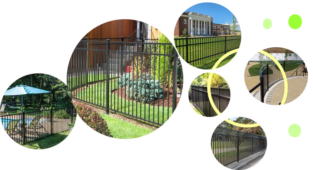 8FT X 8FT Flat Top Metal Tubular Fencing Square Top Steel Iron Fence with Angled or Vertical Bars