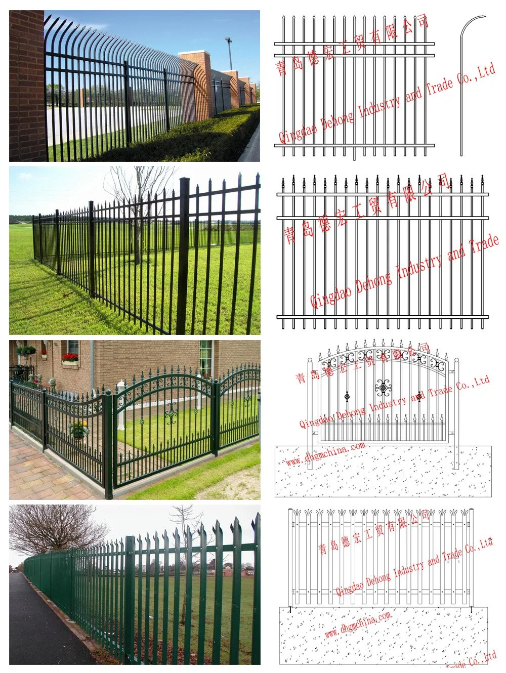 High Quality Security Wrought Iron Fence Panel with Square Tube