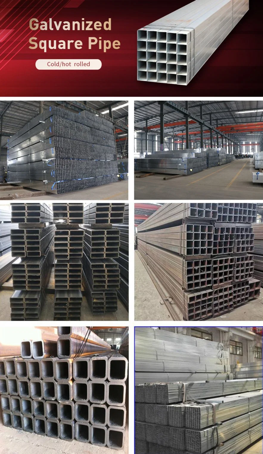 40X40 Galvanized Q235 Square Rectangular Galvanized Steel Pipe China Square Tube 1X1 to 25X25 Inch Gi Iron