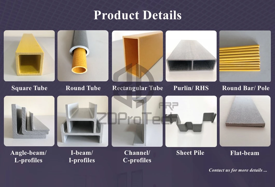 Fiberglass/ FRP/ GRP Composite Pultruded Square Hollow Section/ Square Tube.