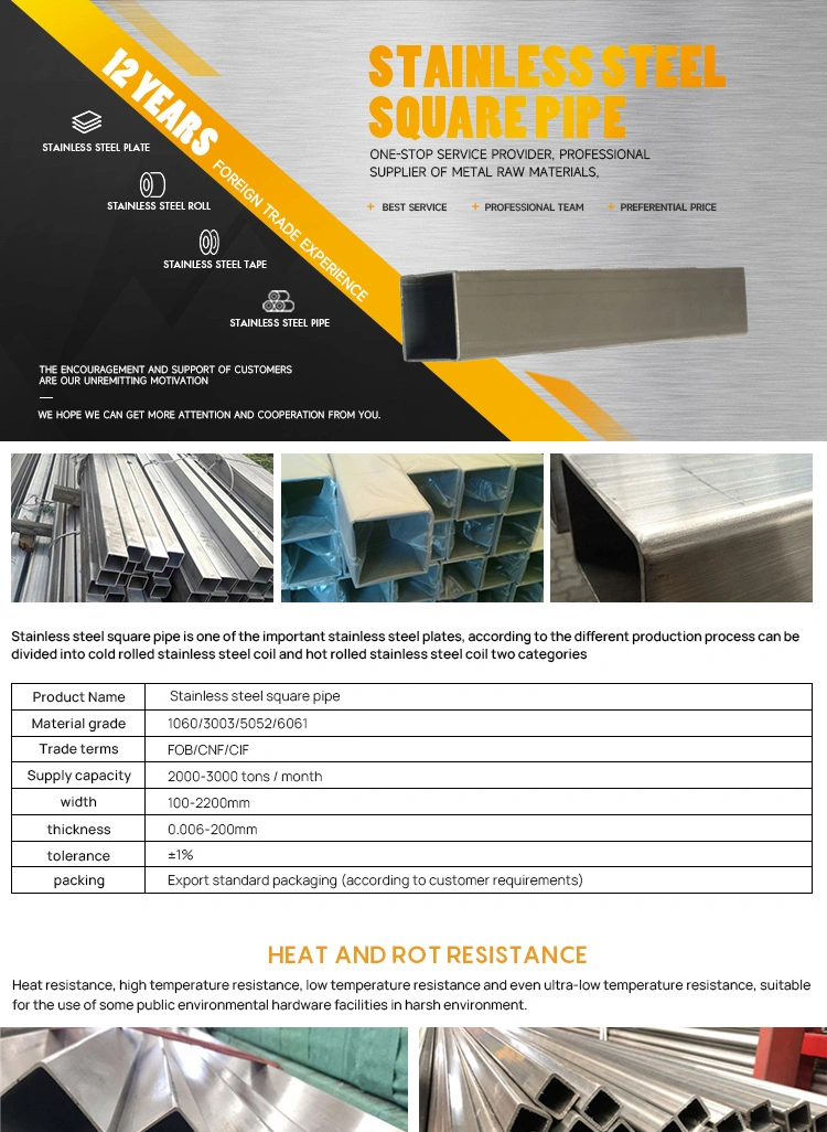 AISI 201 304 316L 430 Acero Inoxidable Cold Rolled ERW Bright Pipe Round Rectangular Square Stainless Steel Square Tubes