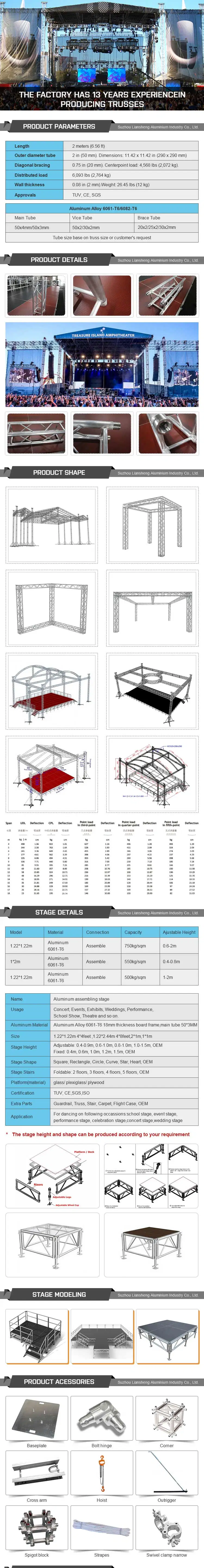 Aluminum Square Tube Stage Platform Light Truss Structure for Concert Sales