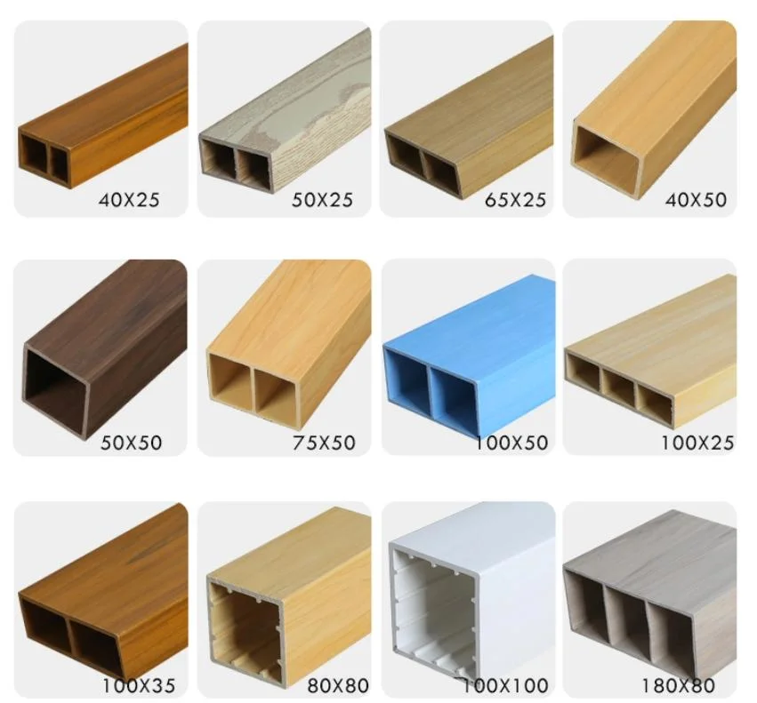 Wholesale Price Wood Grain Coating Surface Composite PVC Timber Tube for Interior Decorations 50*150mm Hollow Square Tubes