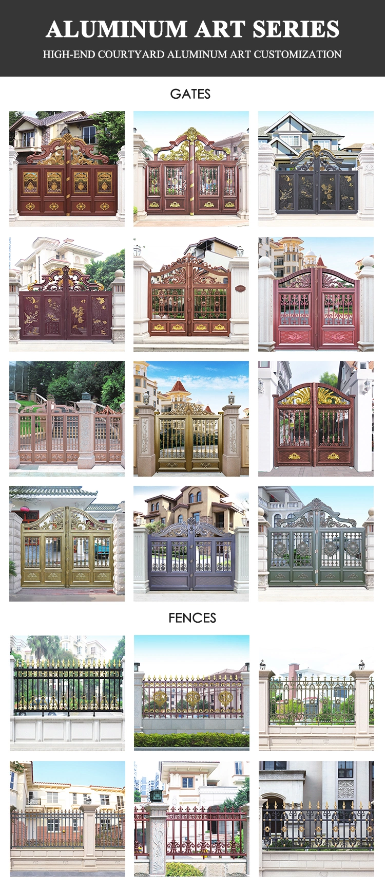 Modern Fancy Aluminium Profile Square Tube Fences Decorative Garden Powder Coating Security Aluminum Fence