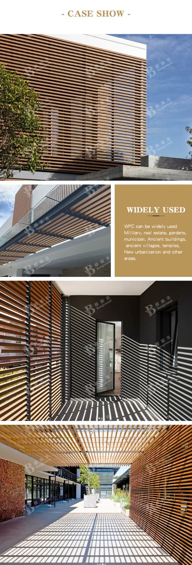 Building Exterior Decorative WPC Grilles Hollow Square Wood Plastic Composite Louver Tube