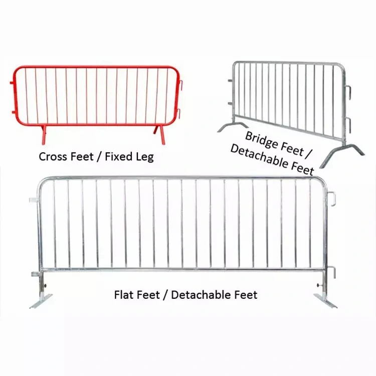 8.5 FT Portable Metal Road Safety Temporary Fence Pedestrian Barricade Galvanized 32mm Dra Square Tube Welded Steel Fence Panel Guardrail Crowd Control Barrier