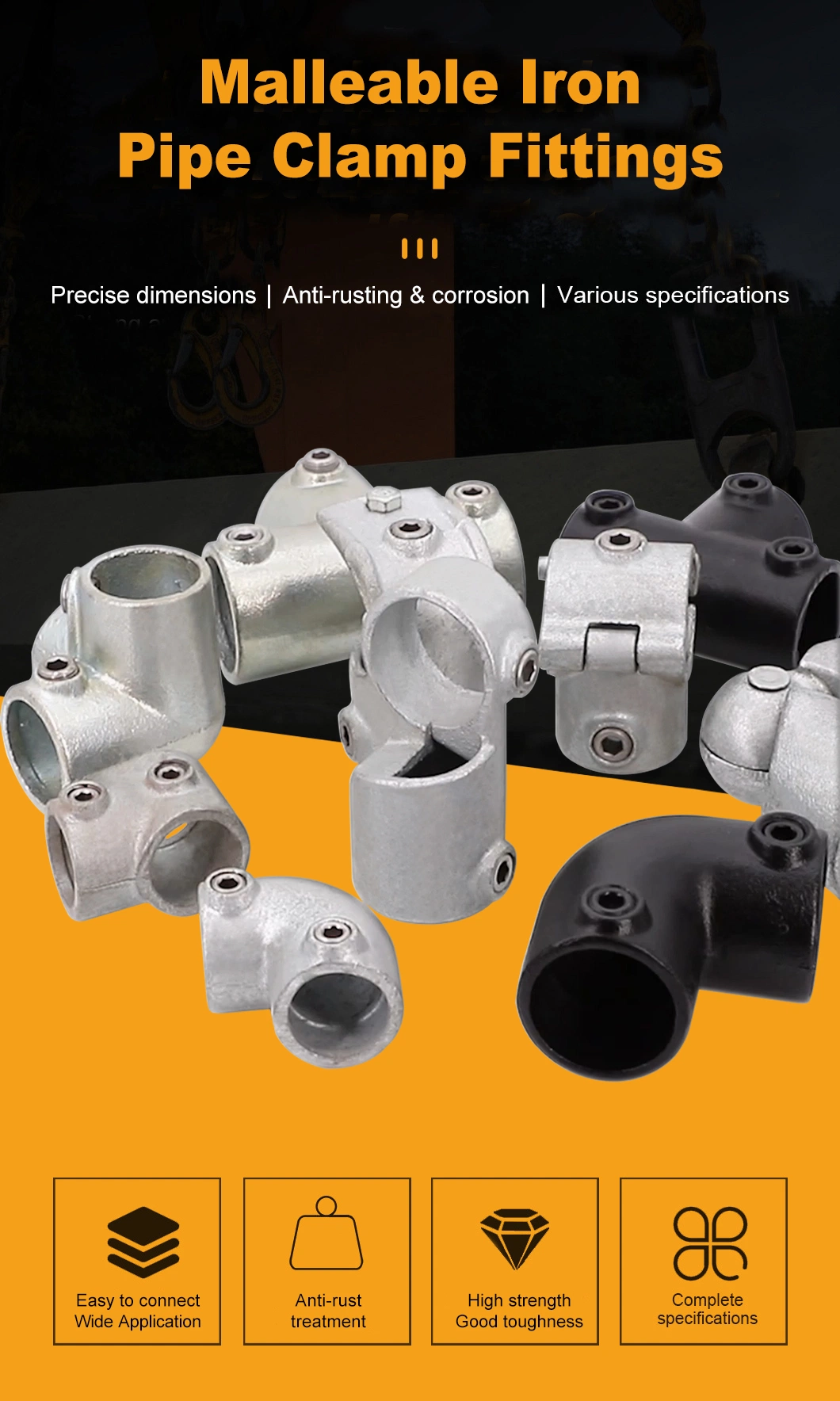 Manufacturer Wholesale Handrail Tube Black Galvanized Tee Clamps Steel Structural Pipe Fittings