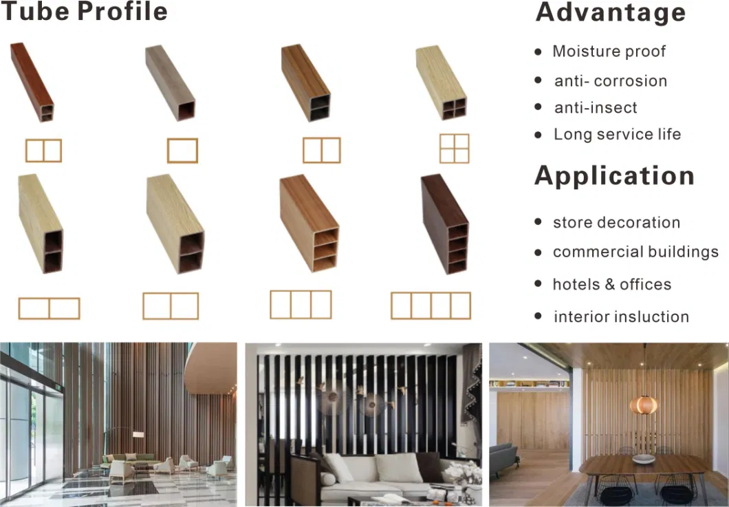 Interior Decoration Material Wood Plastic Composite WPC Square Timber Tube