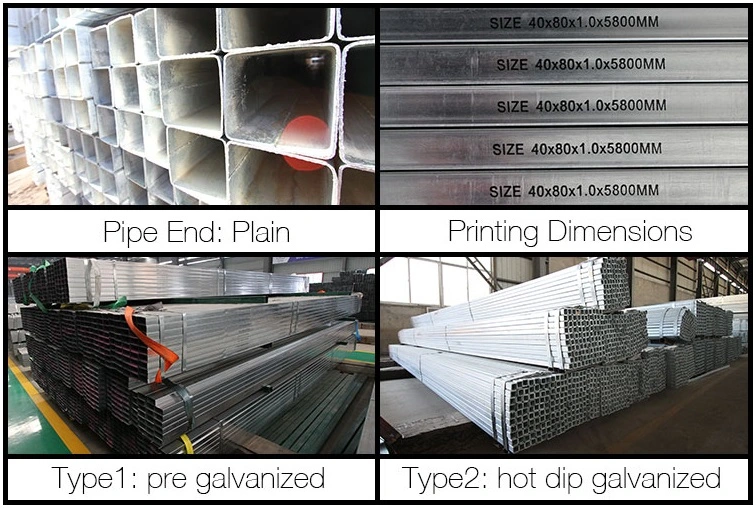 200G/M2 Material Galvanized Square Hollow Section Steel Pipes and Tubes