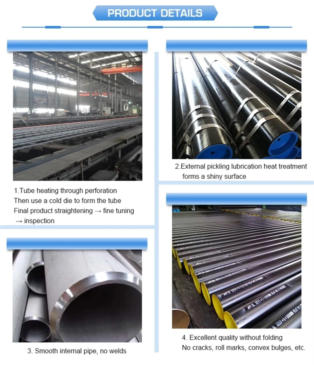 API 5L ASTM A106 Seamless Carbon Steel Pipe for Line Tube and Fluid (Water Gas) Transmission