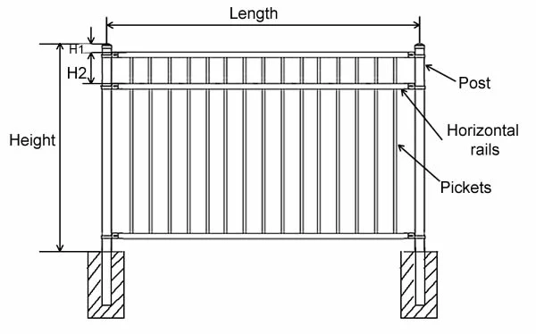 8FT X 8FT Flat Top Metal Tubular Fencing Square Top Steel Iron Fence with Angled or Vertical Bars