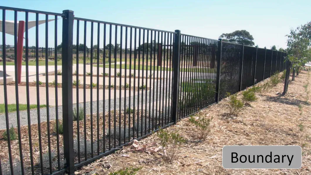 Wholesale Outdoor Square Pipe Iron Railing Baluster Commercial Metal Security Fencing Ornamental Steel Picket Fence Panel Guardrail Flat Top Garden Wall Fence