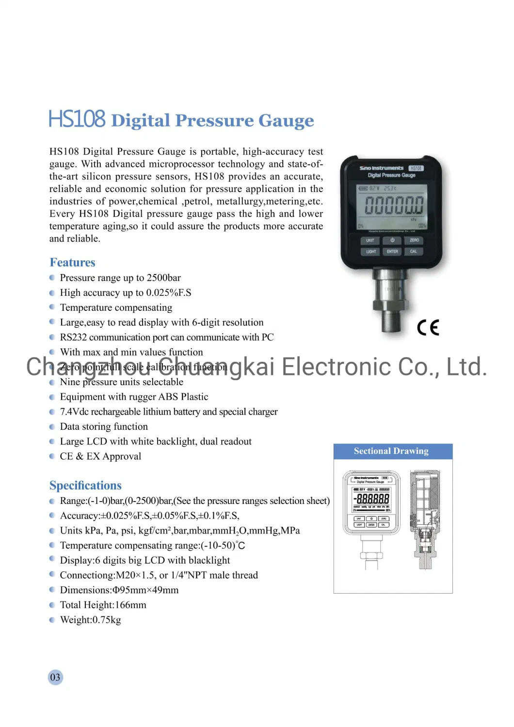 HS108 Manometer 0-350bar Accuracy 0.025%F. S Digital Pressure Gauge