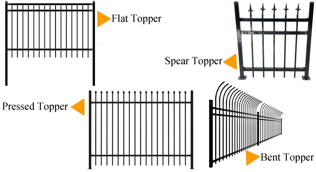 8FT X 8FT Flat Top Metal Tubular Fencing Square Top Steel Iron Fence with Angled or Vertical Bars