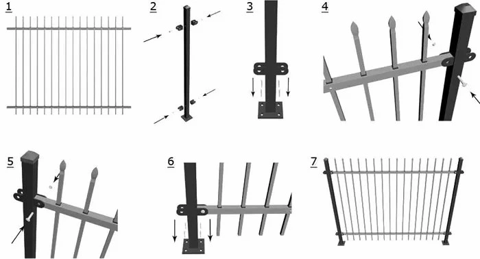 8FT X 8FT Flat Top Metal Tubular Fencing Square Top Steel Iron Fence with Angled or Vertical Bars