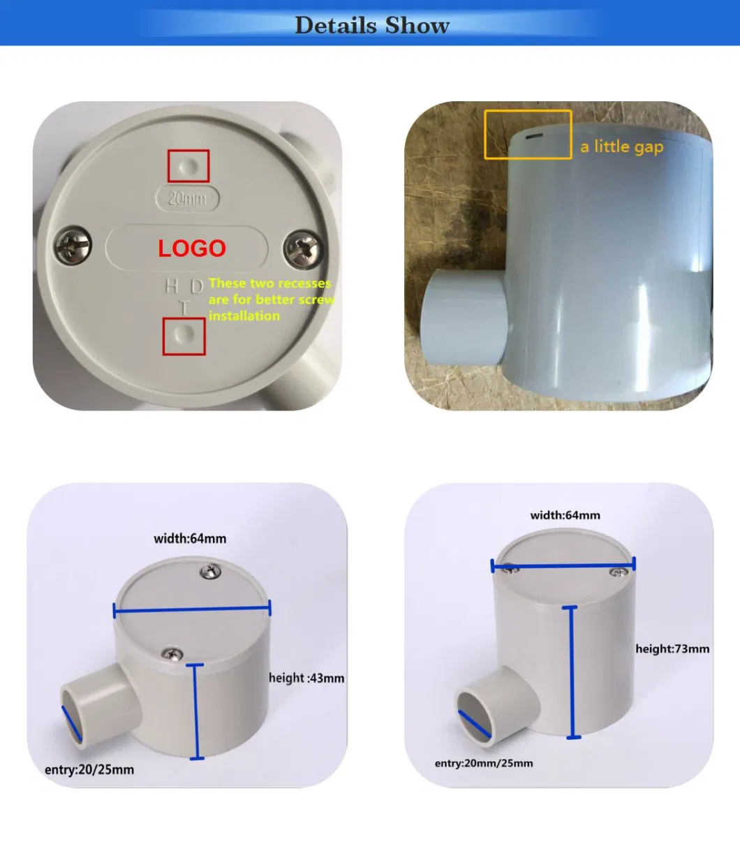 Waterproof Round Junction Box 20mm Plastic Electrical Pipe Fittings