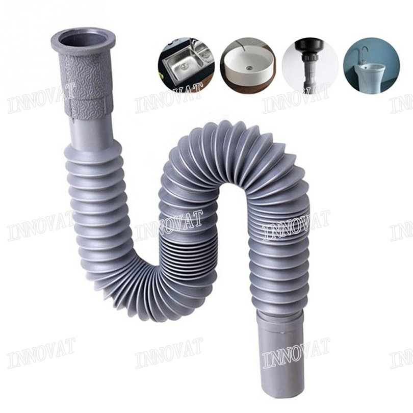 Washbasin Drain Pipe Stainless Steel Lengthened Hose Water Siphon Flexible Basin Drain Pipe Sink Siphon Double Head Stainless Steel