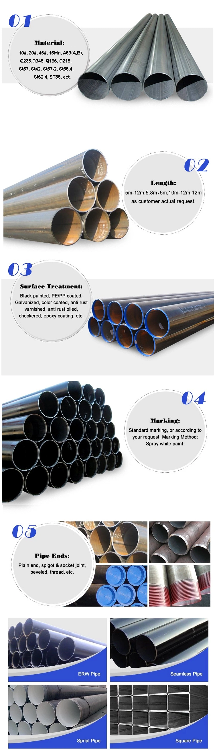 Liange Q235/A36/Q345 Welded Seamless Mild Carbon Steel Pipe/Black Steel Pipe Square/Rectangular Tube