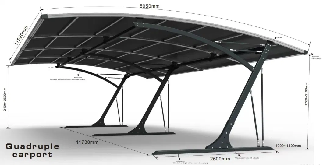 Factory Price Carport for Four Car Parking Outside Tent Quadruple Carport