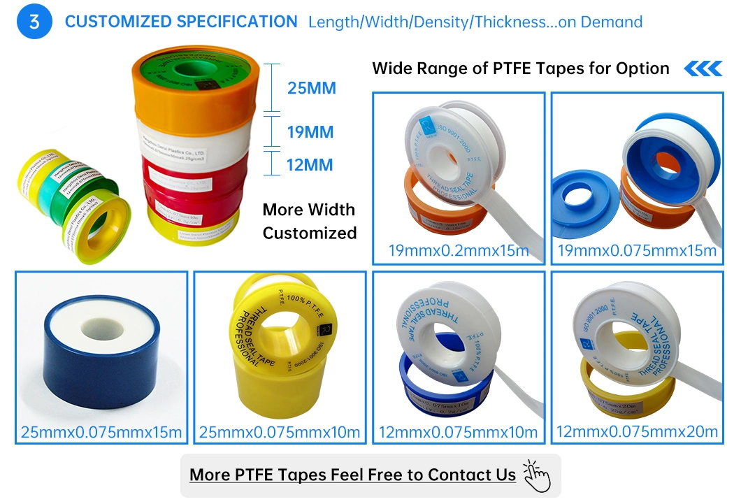 Customized 1/2&quot; 3/4&quot; 1&quot; 2&quot; Thickness PTFE Thread Seal Plumber&prime;s Teflon Tape for Leaks