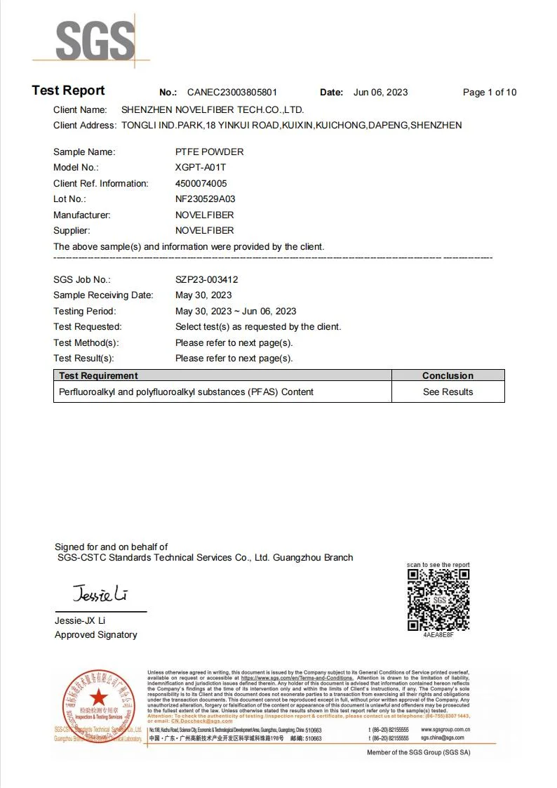 PTFE Powder for Battery with SGS Certificated Report