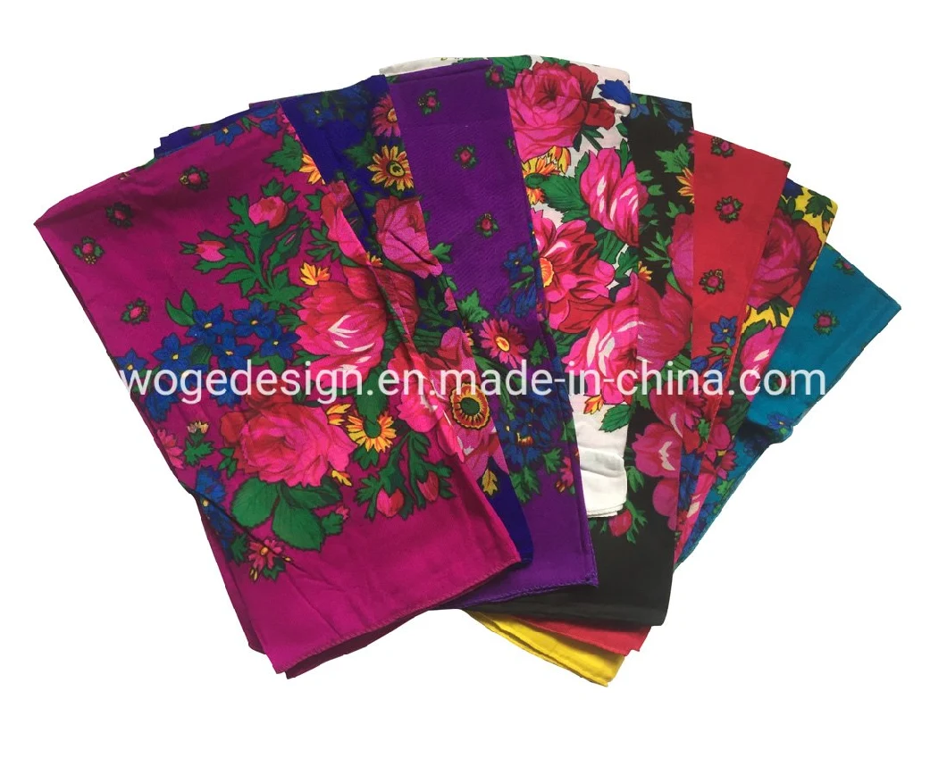 Woge Factory Top Sold Muffler Headscarf Scarves Lady Print Floral Cotton Feeling Acrylic Square Russian Other Scarf