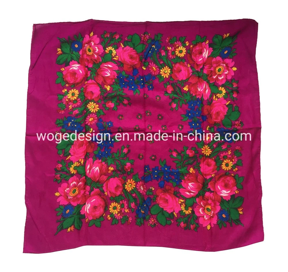 Woge Factory Top Sold Muffler Headscarf Scarves Lady Print Floral Cotton Feeling Acrylic Square Russian Other Scarf