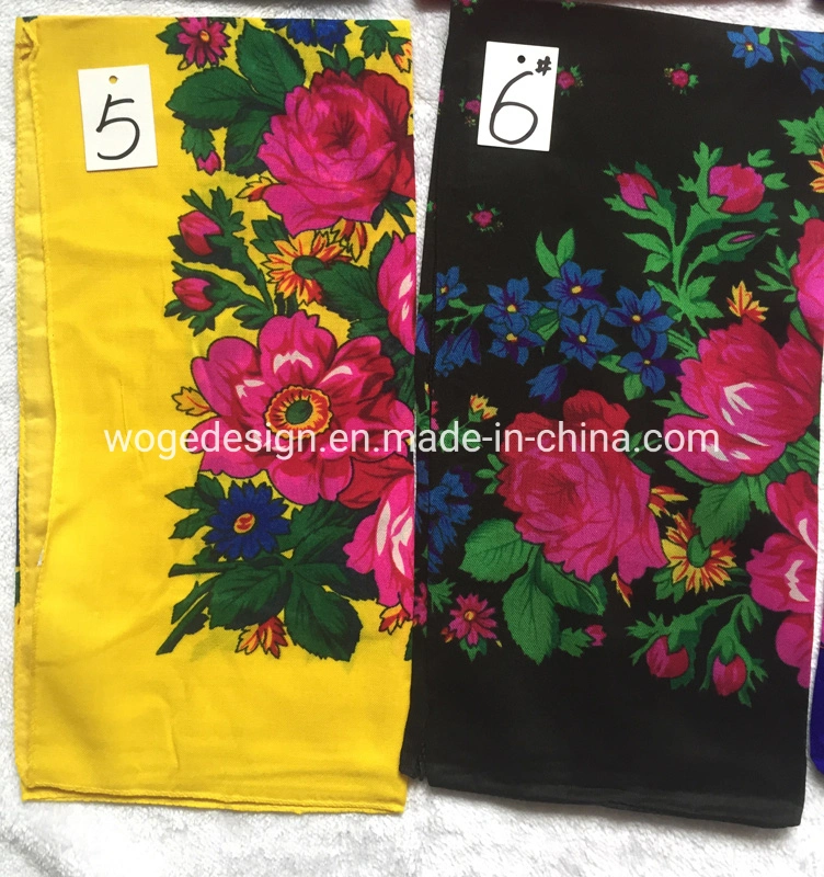 Woge Factory Top Sold Muffler Headscarf Scarves Lady Print Floral Cotton Feeling Acrylic Square Russian Other Scarf