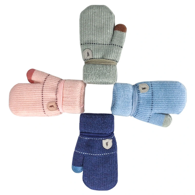 Children&prime;s Autumn and Winter Warm and Velvet Halterneck Mittens for Big Children&prime;s Knitted Glove