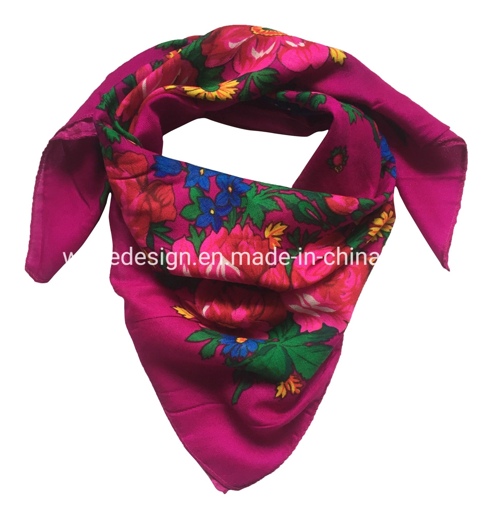 Woge Factory Top Sold Muffler Headscarf Scarves Lady Print Floral Cotton Feeling Acrylic Square Russian Other Scarf