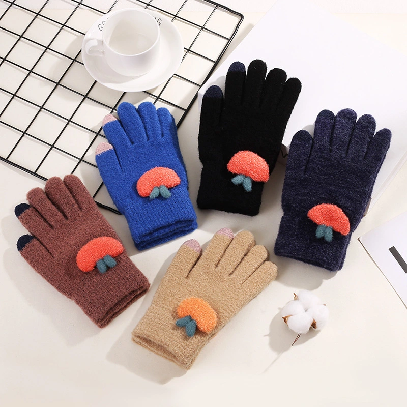 Winter Men&prime;s Women&prime;s Thickened Non-Slip Warm Fashion Touch-Screen Knitted Full-Finger Warm Gloves