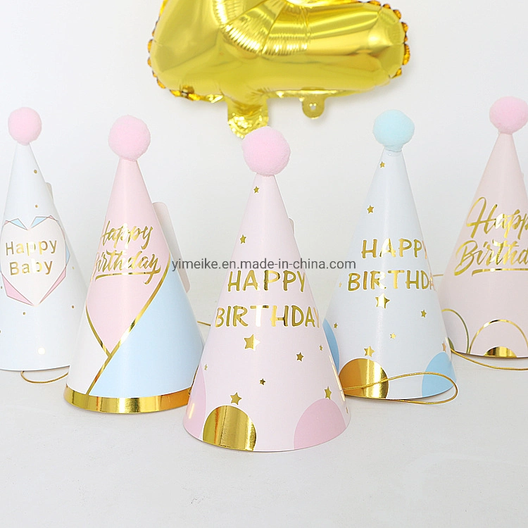 Children&prime;s Birthday Party Celebration Paper Pompon Hats