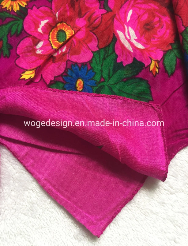 Woge Factory Top Sold Muffler Headscarf Scarves Lady Print Floral Cotton Feeling Acrylic Square Russian Other Scarf