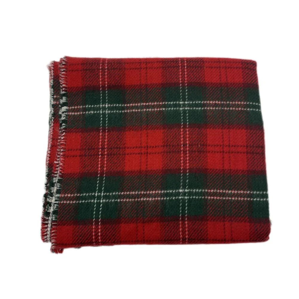 Womens Checked Reversed Woven Scarf with Short Fringe