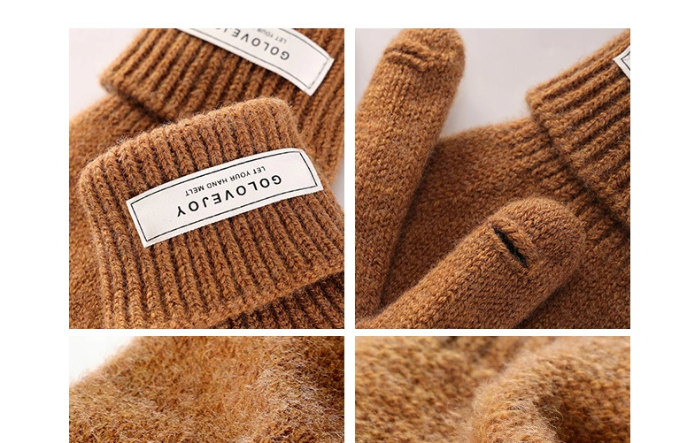 Winter Wool Female Cute Fingerless Touch Screen Plus Velvet Warm Knitted Gloves