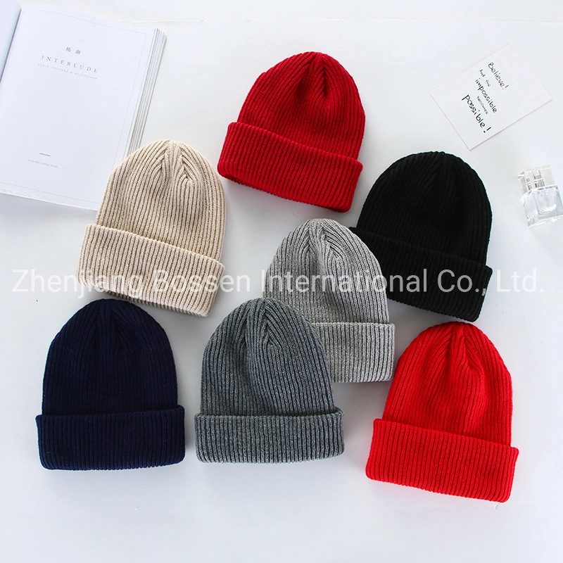 China Beanie Factory OEM Custom Design Logo Embroidered Promotional Winter Ski Knit Acrylic POM Beanies Cap Snowboard Cuffed RPET Beanie Hat