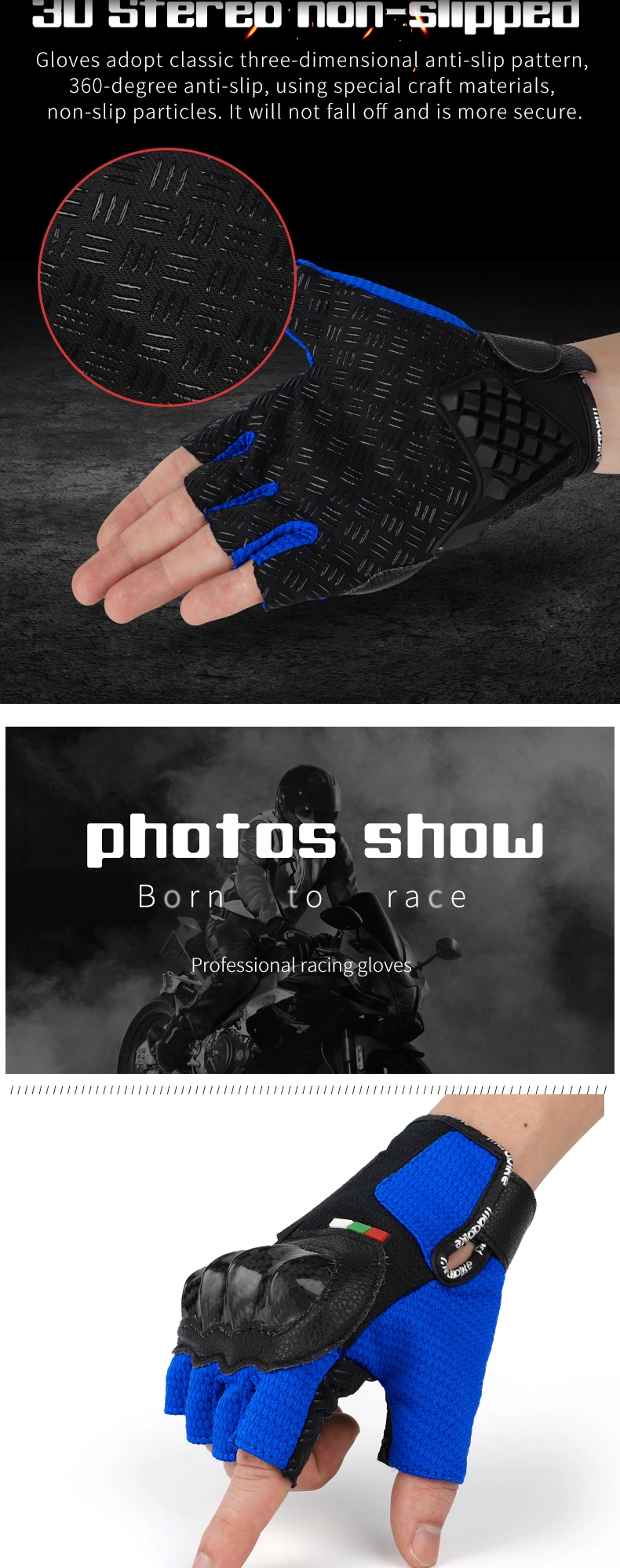 Hot Sale Motorcycle Riding Gloves Motocross Breathable Half Finger Motorcycle Hand Bicycle Gloves Racing Fingerless Gloves