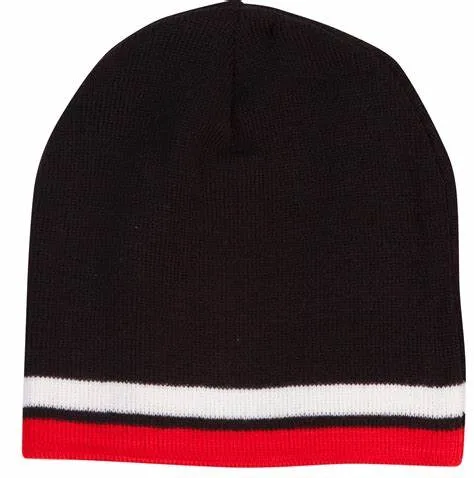 Rib Knit Beanie With Stripe