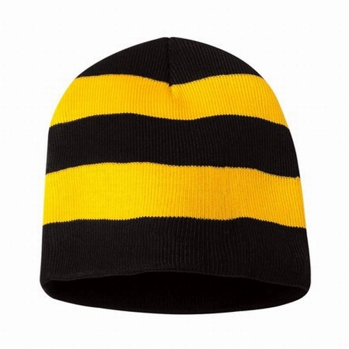 Rib Knit Beanie With Stripe