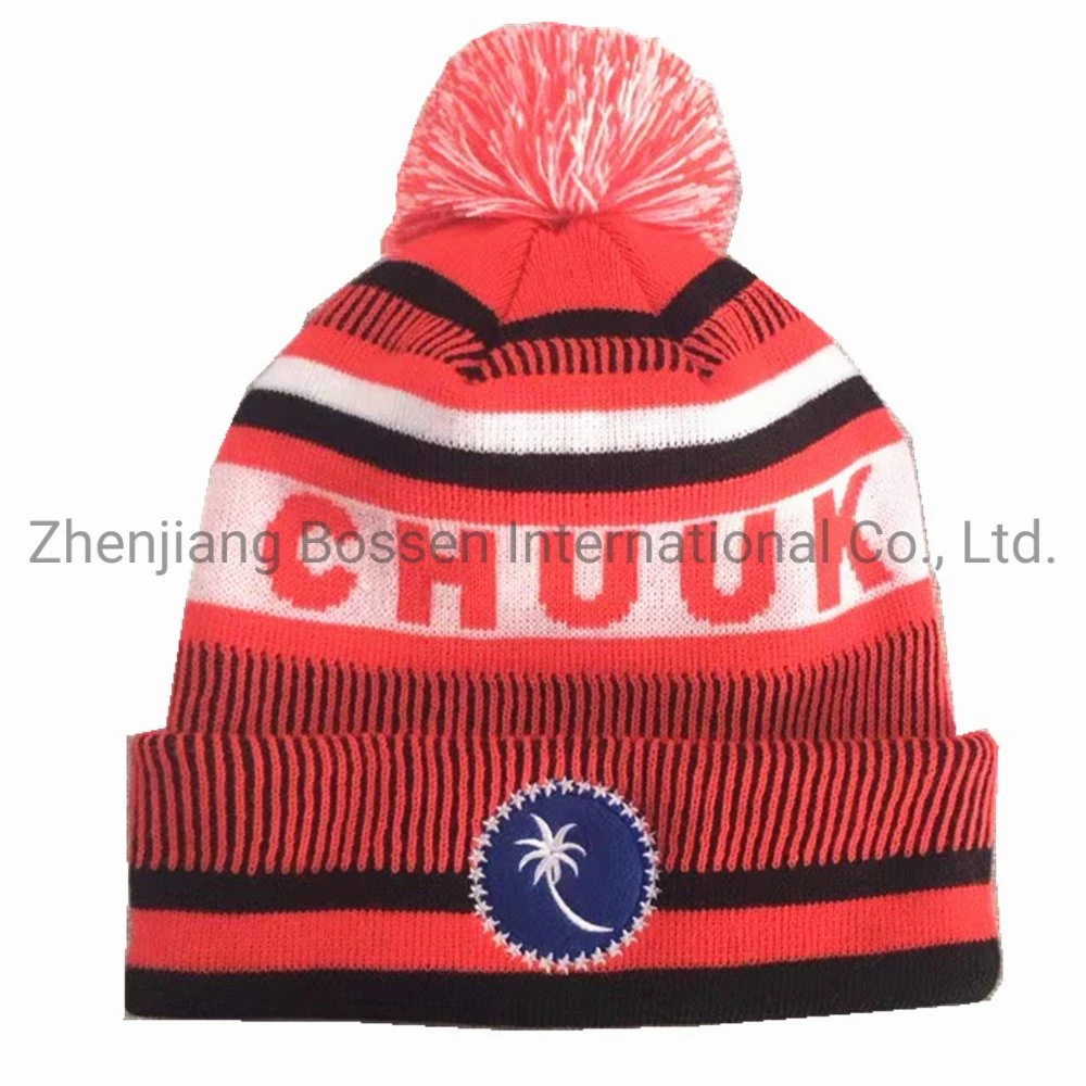 China Factory Customized Design Jacquard Embroidered Acrylic Winter Knitted Red Cap