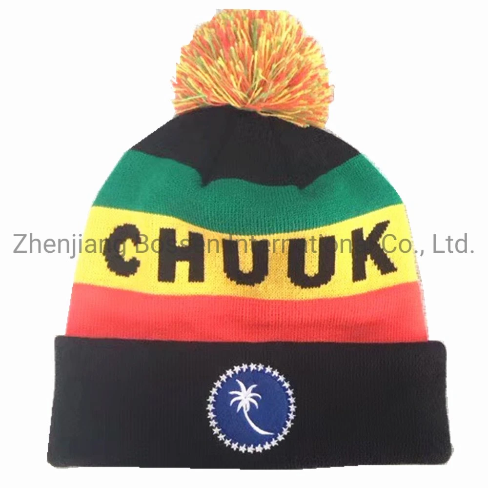 China Factory Customized Design Jacquard Embroidered Acrylic Winter Knitted Red Cap