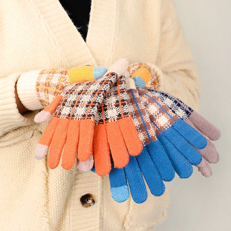 Stitching Color Knitted Ladies Warm Wholesale Fingerless Touch Screen Cold Wool Gloves