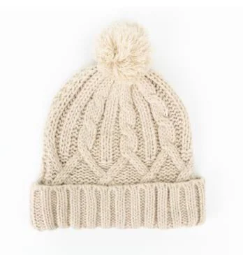 Quality Girls Winter Warm Pompom White Stretch Cable Knitting Hat