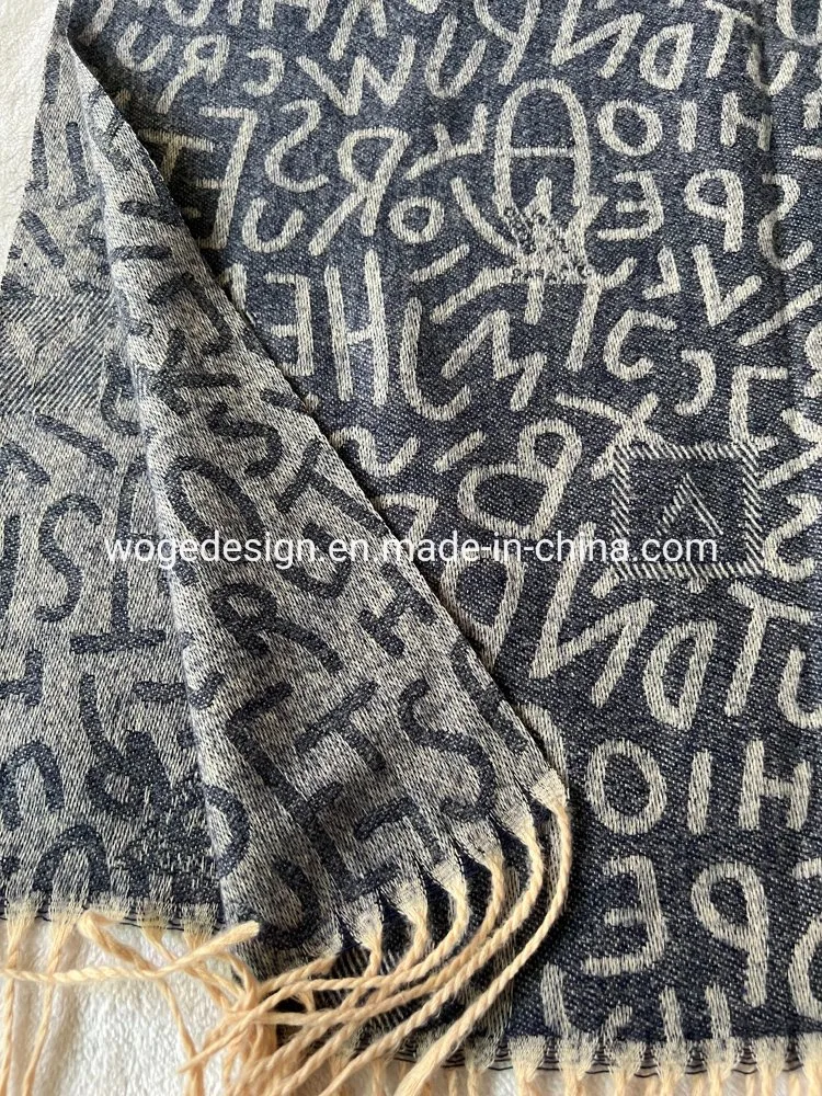 Factory Bulk Buy Extra Wool Feel Letter Large Scarfs for Womens Cold Weather with Fringe